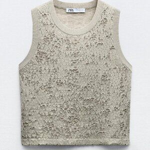 Zara Metallic Jacquard Knit Top Women's Large Retail $60